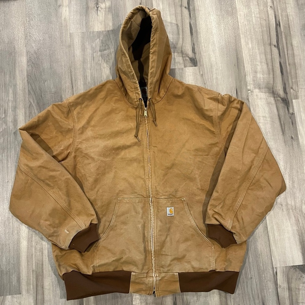 Carhartt Jacket Mens 3XL Tall Brown Lined USA Distressed Canvas Cotton Polyster